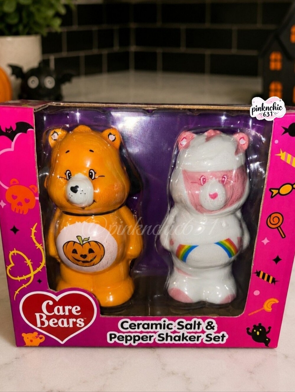CARE BEARS HANDPAINTED HALLOWEEN SALT AND PEPPER SHAKERS